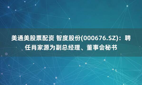 美通美股票配资 智度股份(000676.SZ)：聘任肖家源为副总经理、董事会秘书